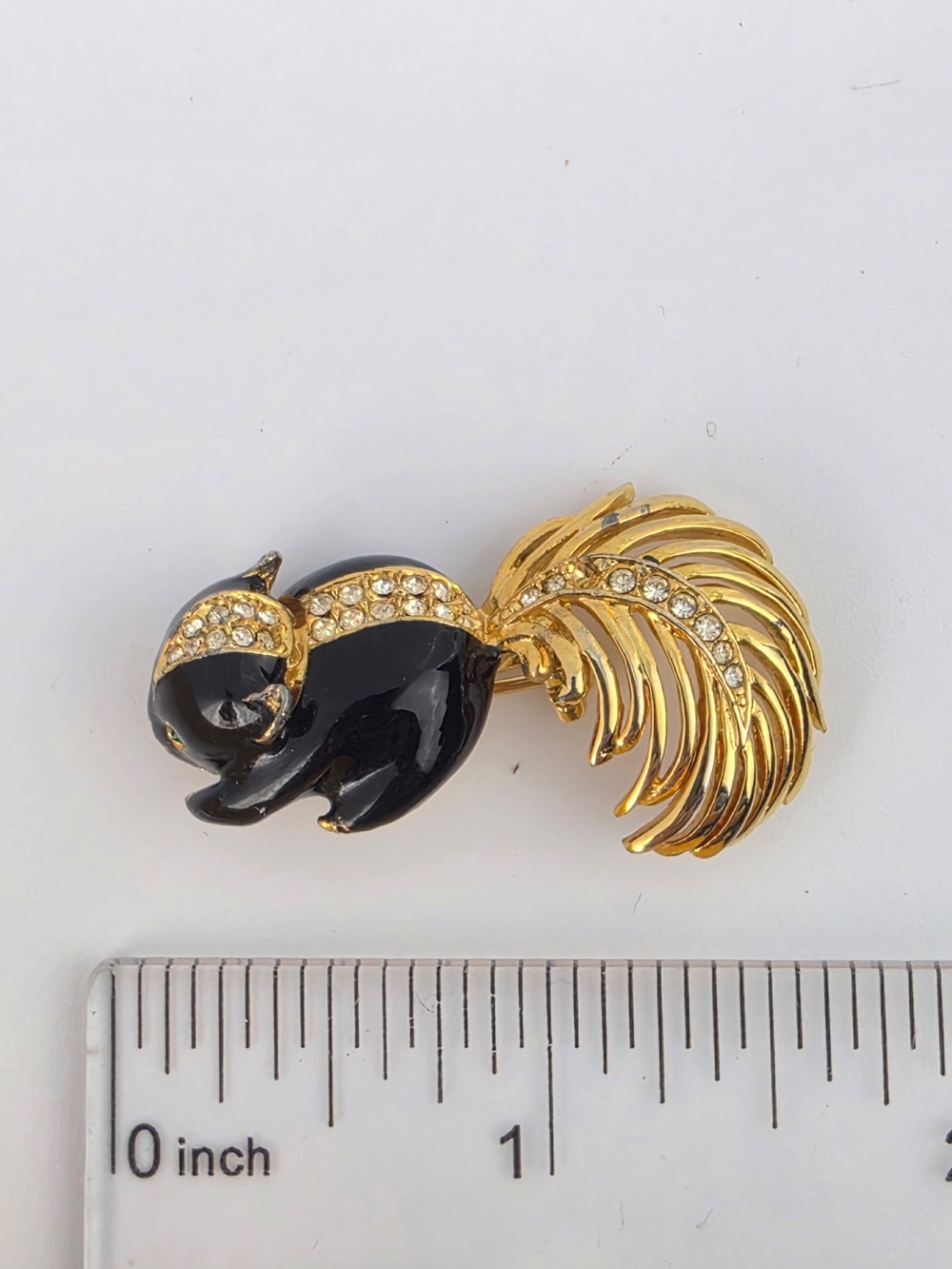 Estate Gold and Black Fox Brooch with Crystal Detailing